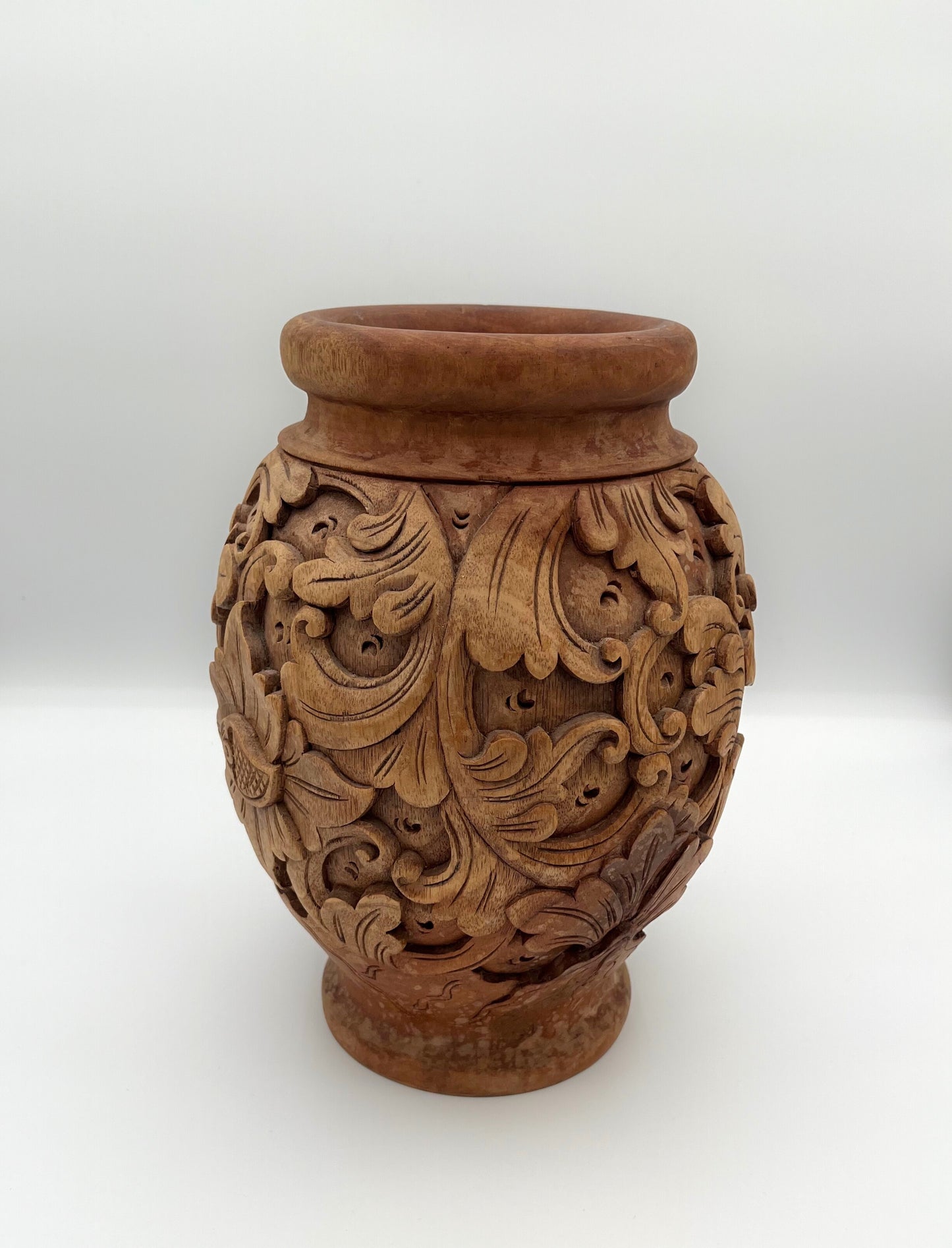 Wooden Hand-Carved Balinese Vase