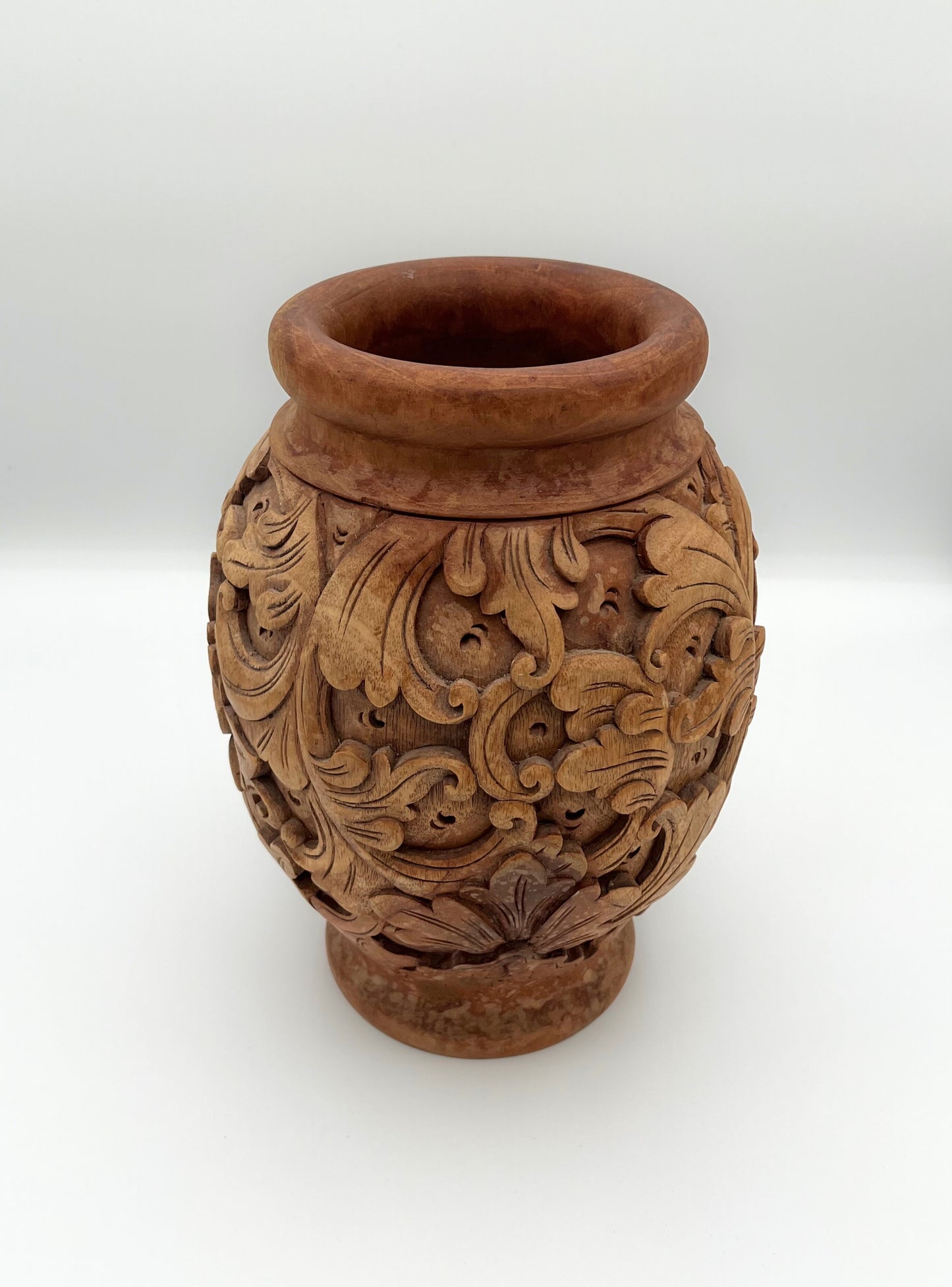 Wooden Hand-Carved Balinese Vase