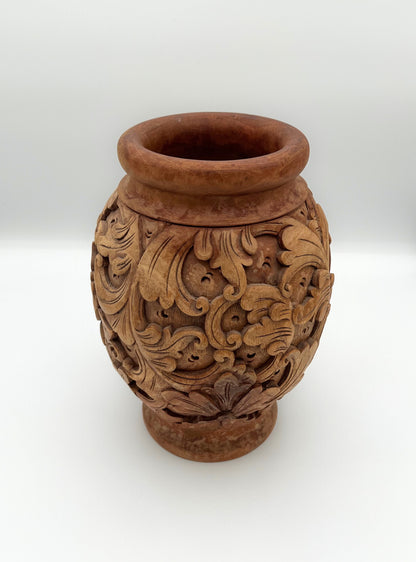 Wooden Hand-Carved Balinese Vase