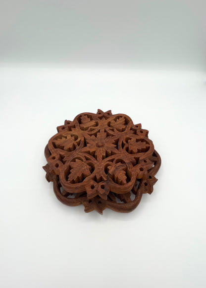 Vintage Hand-Carved Teak Trivets Set of 2